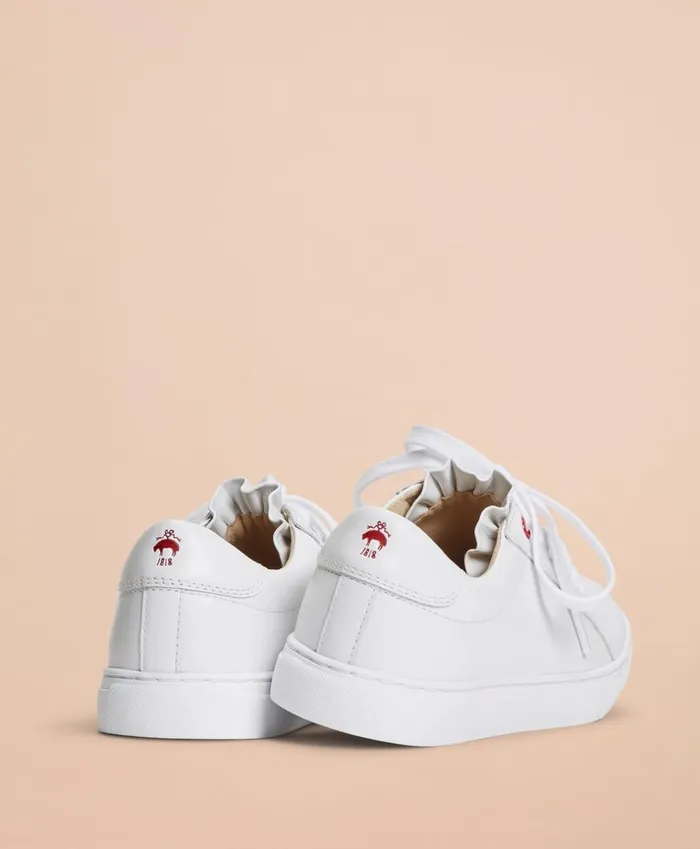 Brooks Brothers Shoes and Belts RuffleTrimmed Leather LowTop Sneakers White 8211 Women Brooks Brothers Shoes and Belts RuffleTrimmed Leather LowTop Sneakers White 8211 Women