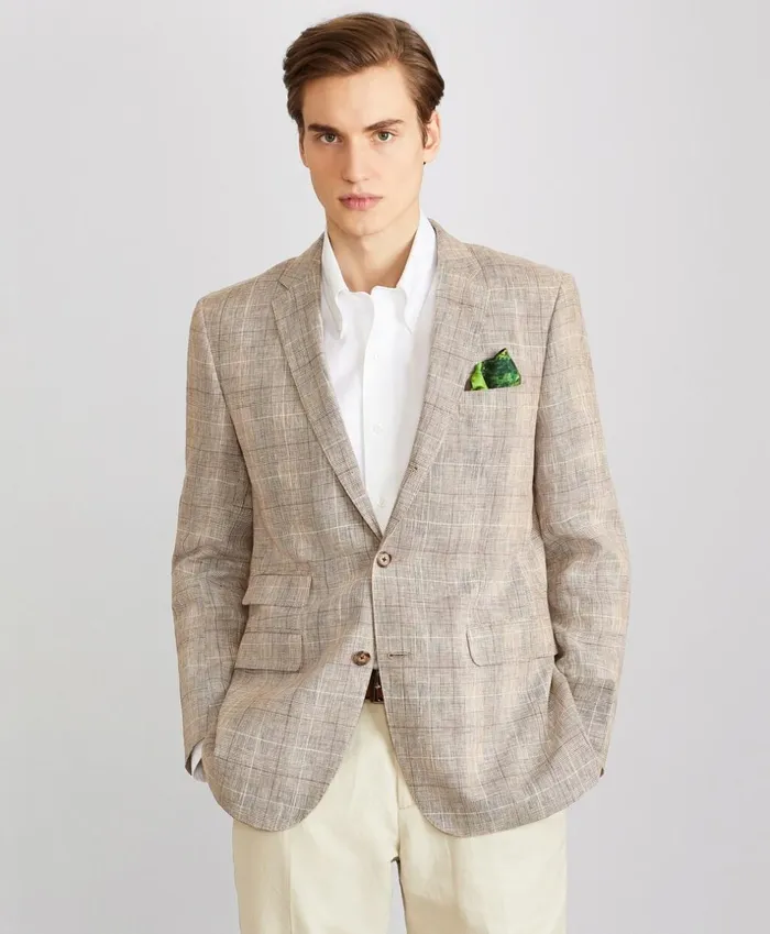 Brooks Brothers Sport Coats and Vests Milano Fit ThreeButton Check Linen Sport Coat Beige 8211 Men Brooks Brothers Sport Coats and Vests Milano Fit ThreeButton Check Linen Sport Coat Beige 8211 Men