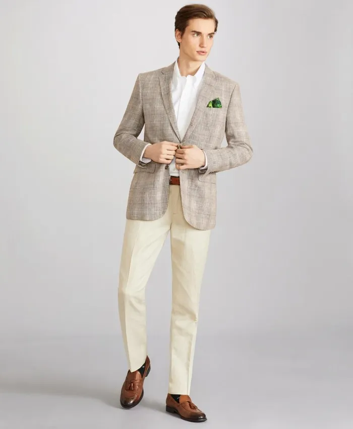 Brooks Brothers Sport Coats and Vests Milano Fit ThreeButton Check Linen Sport Coat Beige 8211 Men Brooks Brothers Sport Coats and Vests Milano Fit ThreeButton Check Linen Sport Coat Beige 8211 Men
