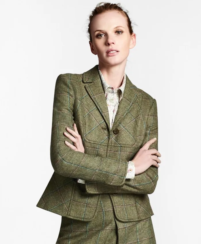 Brooks Brothers Suit Separates Checked Wool Tweed Jacket Olive 8211 Women