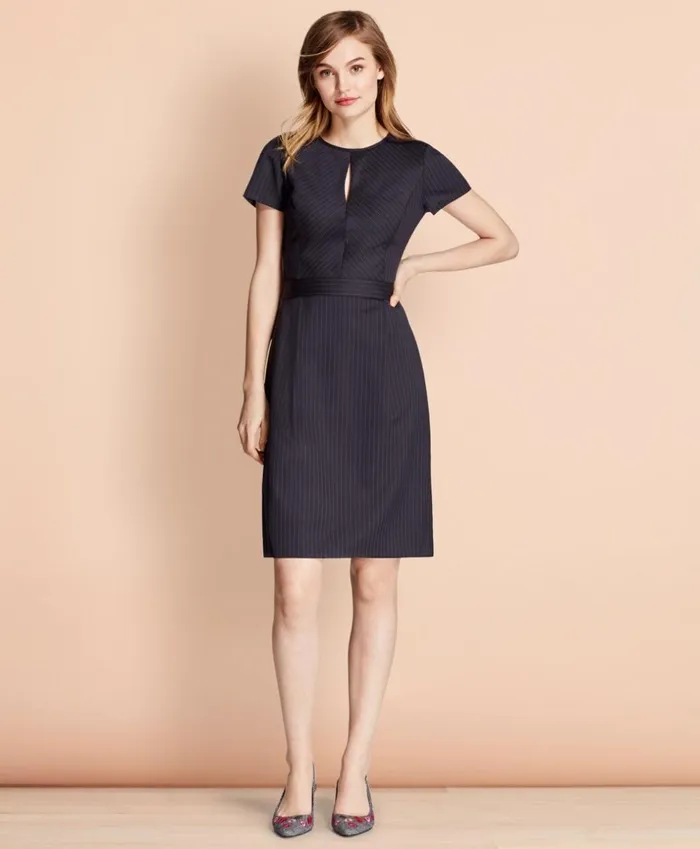 Brooks Brothers Suit Separates Pinstripe Stretch Wool Dress Navy 8211 Women