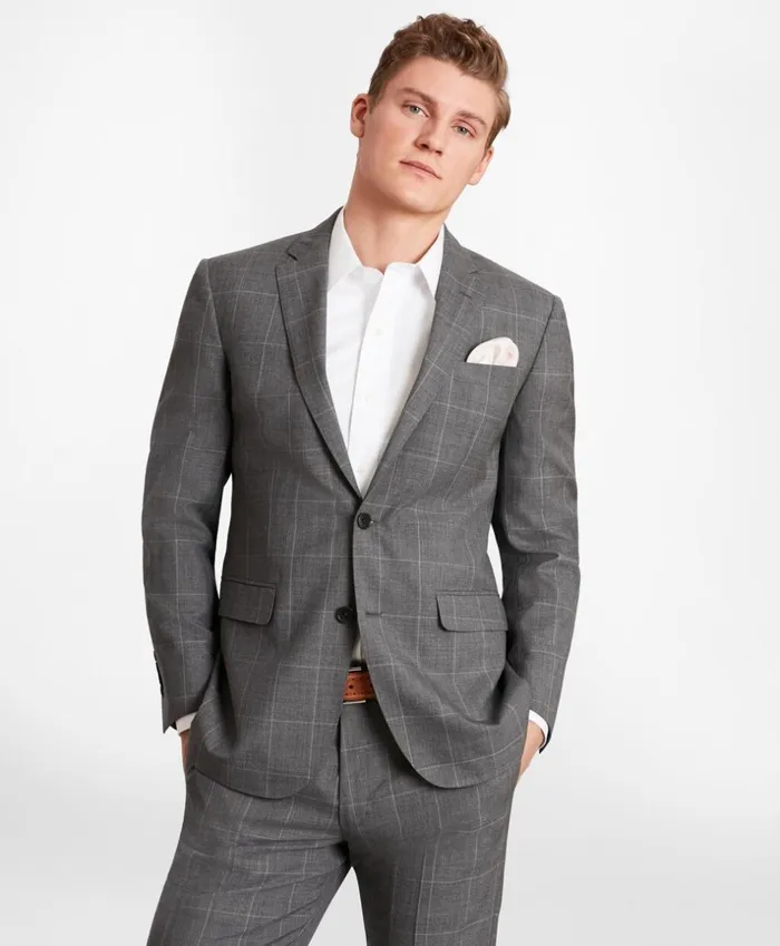 Brooks Brothers Suits BrooksGate MilanoFit Windowpane Wool Suit Jacket Medium Grey 8211 Men Brooks Brothers Suits BrooksGate MilanoFit Windowpane Wool Suit Jacket Medium Grey 8211 Men