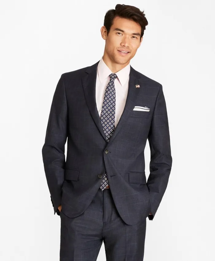 Brooks Brothers Suits Regent Fit Plaid 1818 Suit Darkgreyblue 8211 Men