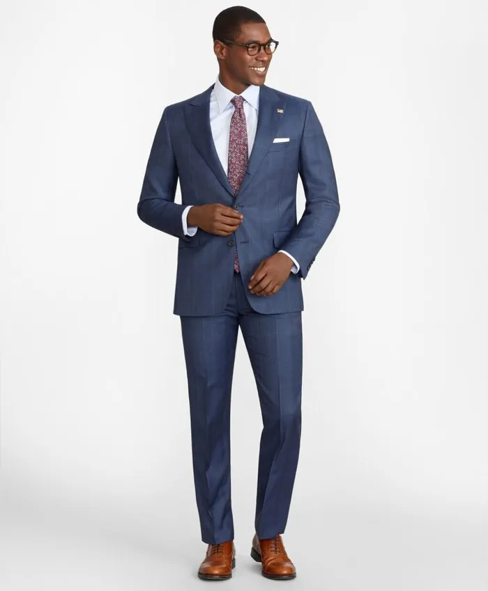 Brooks Brothers Suits Regent Fit ThreeButton Plaid 1818 Suit Navy 8211 Men
