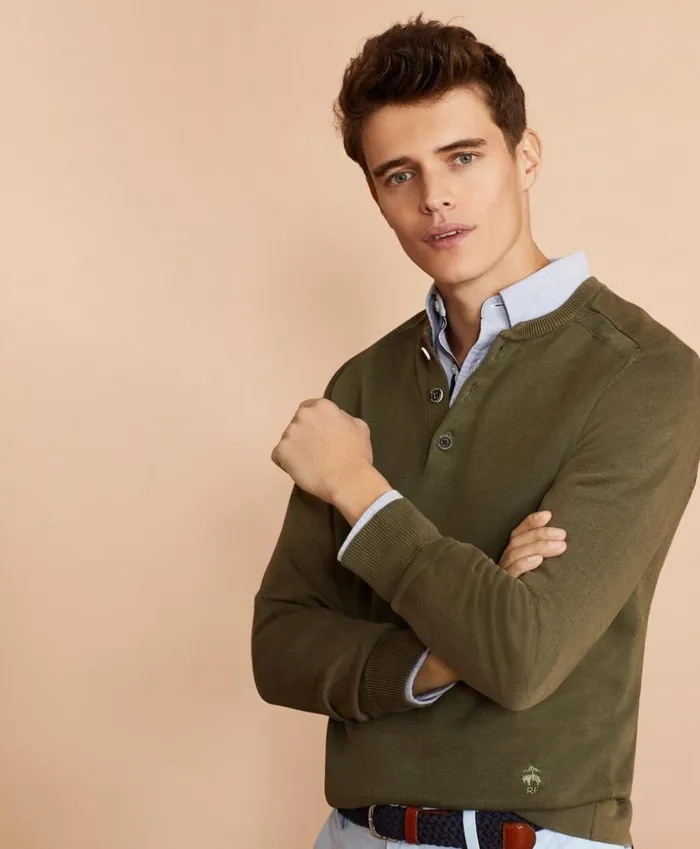 Brooks Brothers Sweaters Acid Wash Henley Sweater Olive 8211 Men