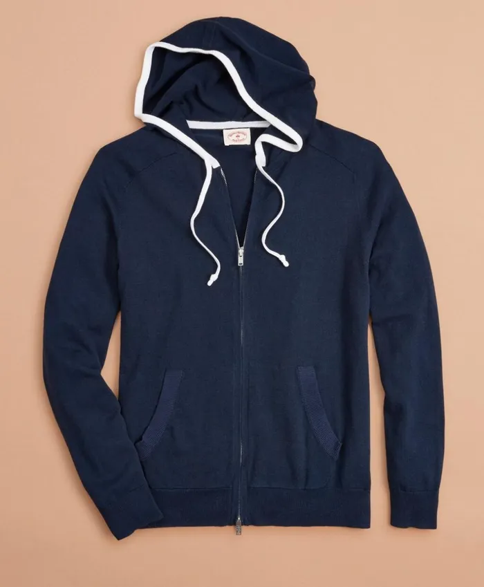 Brooks Brothers Sweaters Contrast ZipUp Hoodie Navy 8211 Men