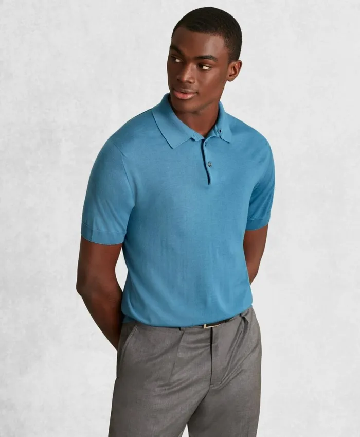 Brooks Brothers Sweaters Golden Fleece 3D Knit FineGauge Merino ShortSleeve Polo Blue 8211 Men Brooks Brothers Sweaters Golden Fleece 3D Knit FineGauge Merino ShortSleeve Polo Blue 8211 Men