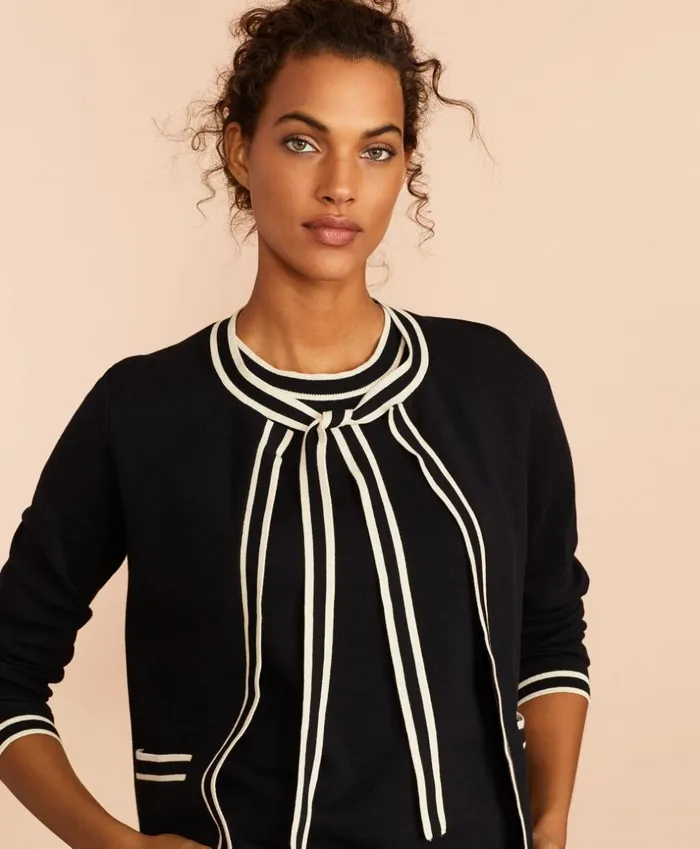 Brooks Brothers Sweaters TieNeck Cotton Cardigan Black 8211 Women