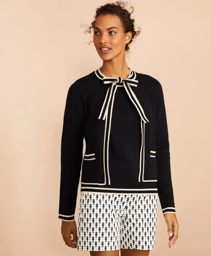 Brooks Brothers Sweaters TieNeck Cotton Cardigan Black 8211 Women Brooks Brothers Sweaters TieNeck Cotton Cardigan Black 8211 Women