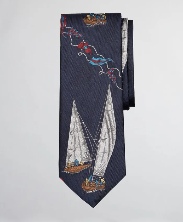 Brooks Brothers Ties Limited Edition Archival Collection Sail Boat And Sail Flag Silk Tie Navy 8211 Men
