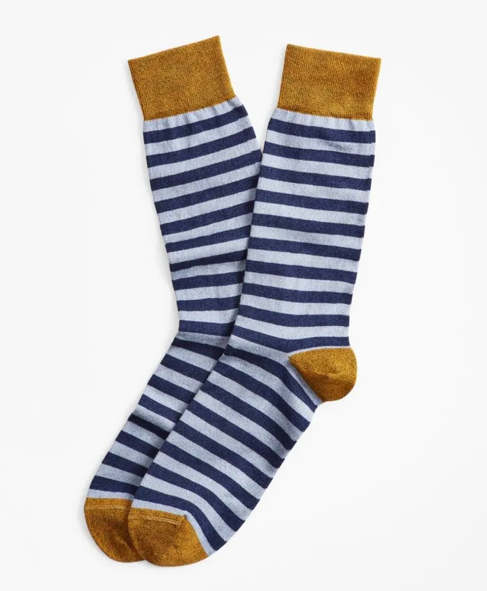 Brooks Brothers Underwear and Socks Heathered Stripe Crew Socks Navy 8211 Men