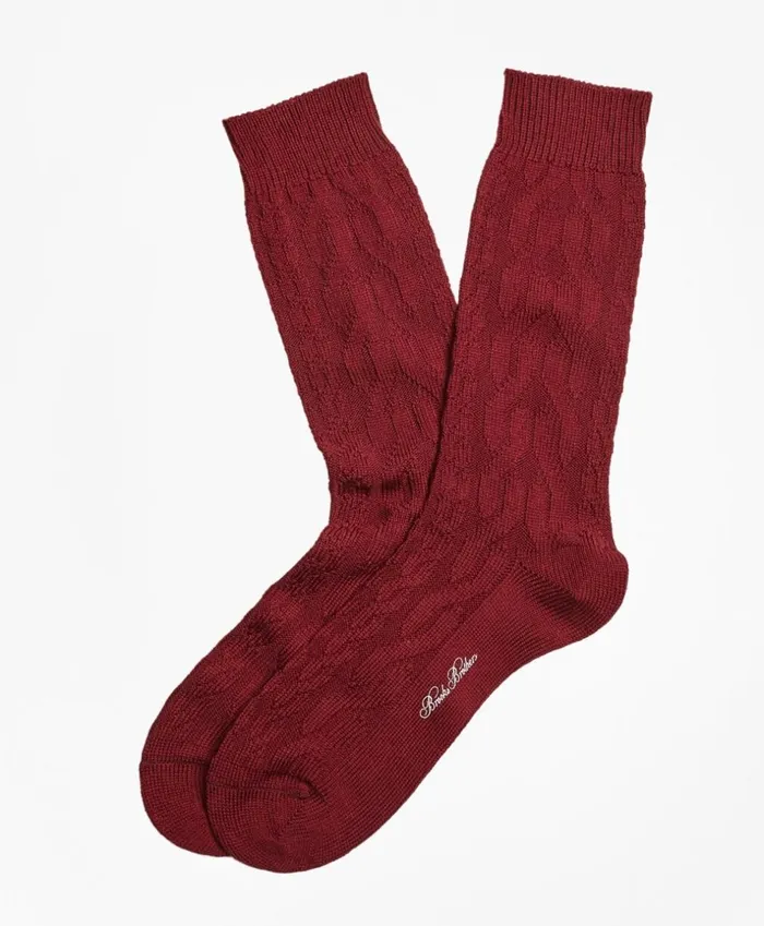 Brooks Brothers Underwear and Socks Merino Wool Cable Crew Socks Burgundy 8211 Men Brooks Brothers Underwear and Socks Merino Wool Cable Crew Socks Burgundy 8211 Men