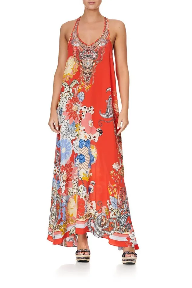 Camilla Wedding Guest Dresses Women V Neck Racerback Dress Paisley In Patches