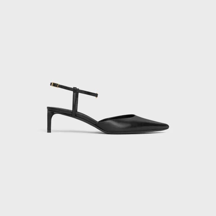 Celine Kitten With Strap Triomphe In Calfskin Gold Finishing Black Women CELINE PUMPS Celine Kitten With Strap Triomphe In Calfskin Gold Finishing Black Women CELINE PUMPS