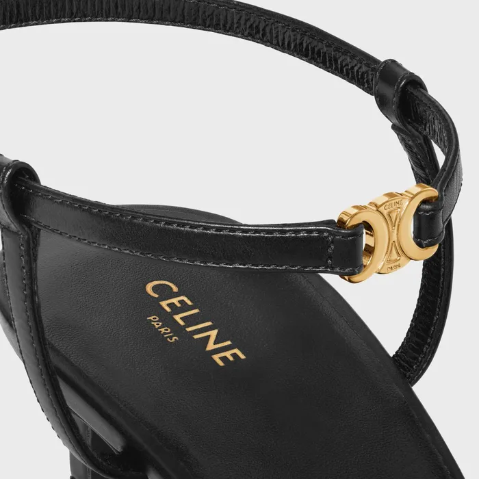 Celine Kitten With Strap Triomphe In Calfskin Gold Finishing Black Women CELINE PUMPS