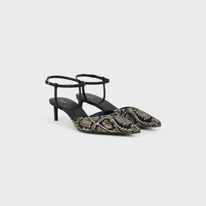 Celine Kitten With Strass In Suede Calfskin Black Women CELINE PUMPS