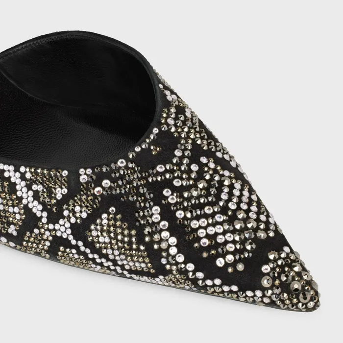 Celine Kitten With Strass In Suede Calfskin Black Women CELINE PUMPS