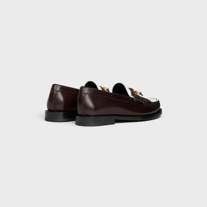 Celine Luco Loafer With Triomphe Tassels In Polished Bullskin Dark Brownwhite Women CELINE LOAFERS AND FLATS