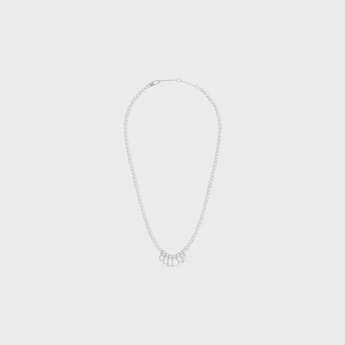 Celine Monochroms Necklace In Glass Pearls And Brass With Rhodium Finish Ivory Silver Men CELINE NECKLACES Celine Monochroms Necklace In Glass Pearls And Brass With Rhodium Finish Ivory Silver Men CELINE NECKLACES