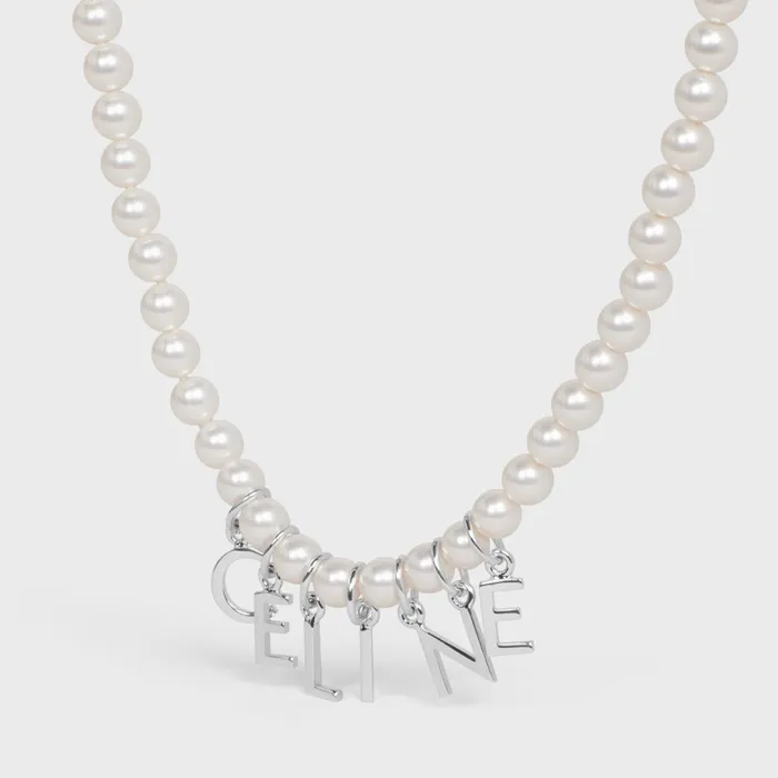 Celine Monochroms Necklace In Glass Pearls And Brass With Rhodium Finish Ivory Silver Men CELINE NECKLACES Celine Monochroms Necklace In Glass Pearls And Brass With Rhodium Finish Ivory Silver Men CELINE NECKLACES