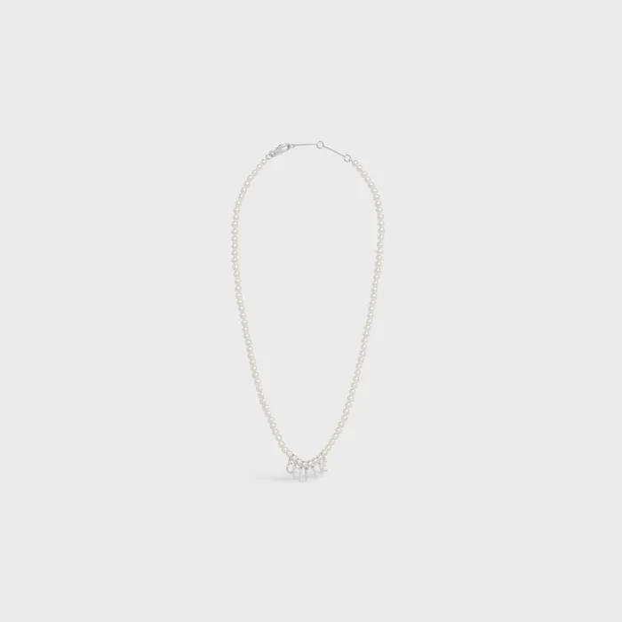 Celine Monochroms Necklace In Glass Pearls And Brass With Rhodium Finish Ivory Silver Men CELINE NECKLACES Celine Monochroms Necklace In Glass Pearls And Brass With Rhodium Finish Ivory Silver Men CELINE NECKLACES