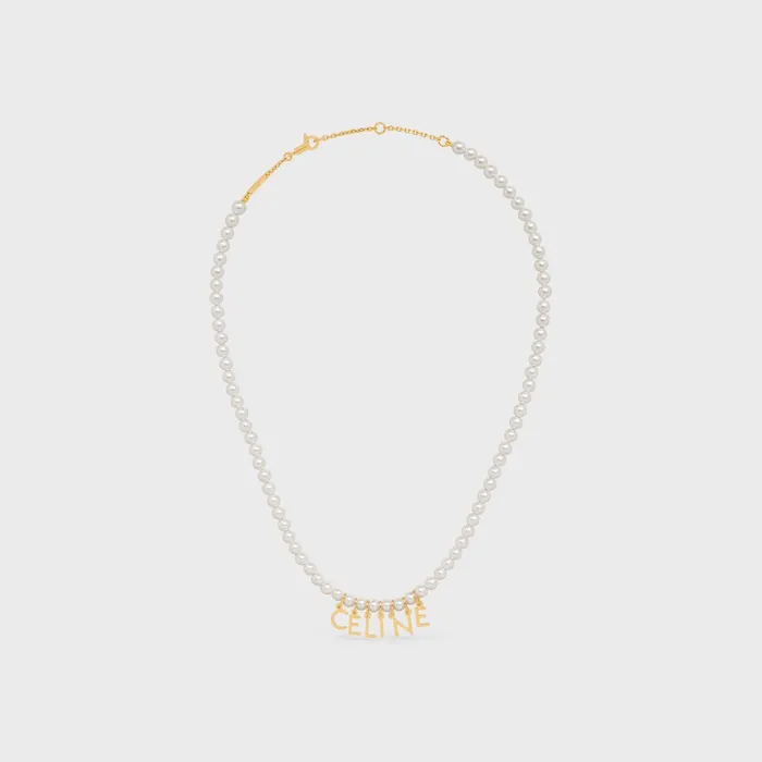 Celine Paris Pearl Necklace In Brass With Gold Finish And Glass Pearls Gold Ivory Women CELINE NECKLACES Celine Paris Pearl Necklace In Brass With Gold Finish And Glass Pearls Gold Ivory Women CELINE NECKLACES