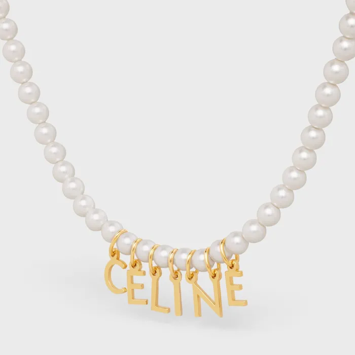Celine Paris Pearl Necklace In Brass With Gold Finish And Glass Pearls Gold Ivory Women CELINE NECKLACES Celine Paris Pearl Necklace In Brass With Gold Finish And Glass Pearls Gold Ivory Women CELINE NECKLACES