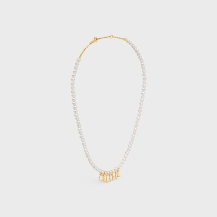 Celine Paris Pearl Necklace In Brass With Gold Finish And Glass Pearls Gold Ivory Women CELINE NECKLACES Celine Paris Pearl Necklace In Brass With Gold Finish And Glass Pearls Gold Ivory Women CELINE NECKLACES