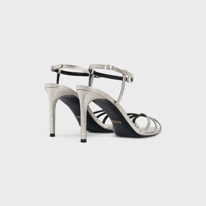 Celine Soir In Lizard Stamped Metalized Calfskin Platinium Women CELINE SANDALS
