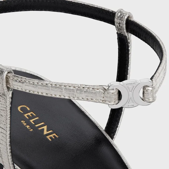 Celine Soir In Lizard Stamped Metalized Calfskin Platinium Women CELINE SANDALS