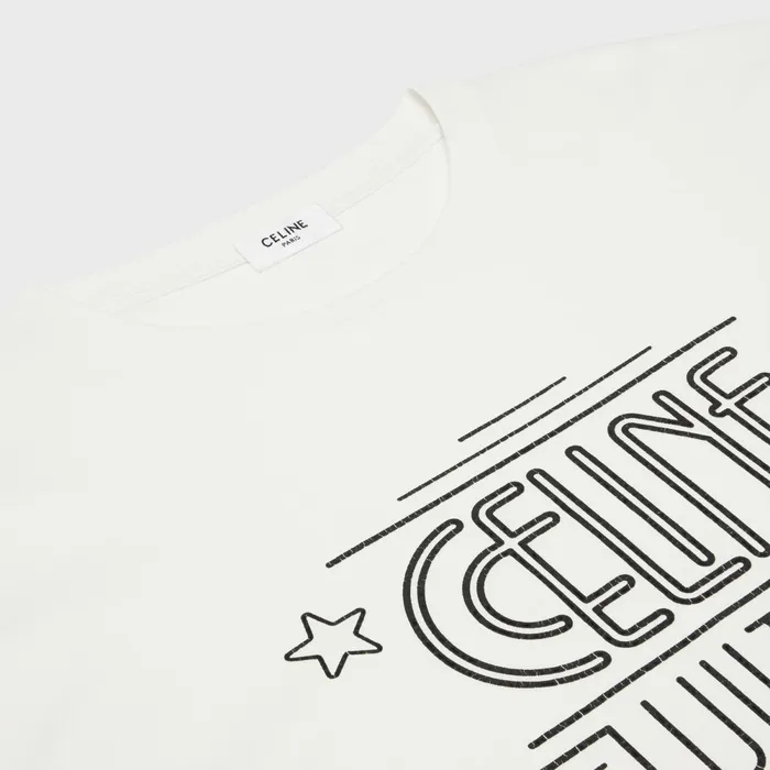 Celine Wiltern TShirt In Cotton Jersey Dirty White Black Men CELINE TSHIRTS AND SWEATSHIRTS