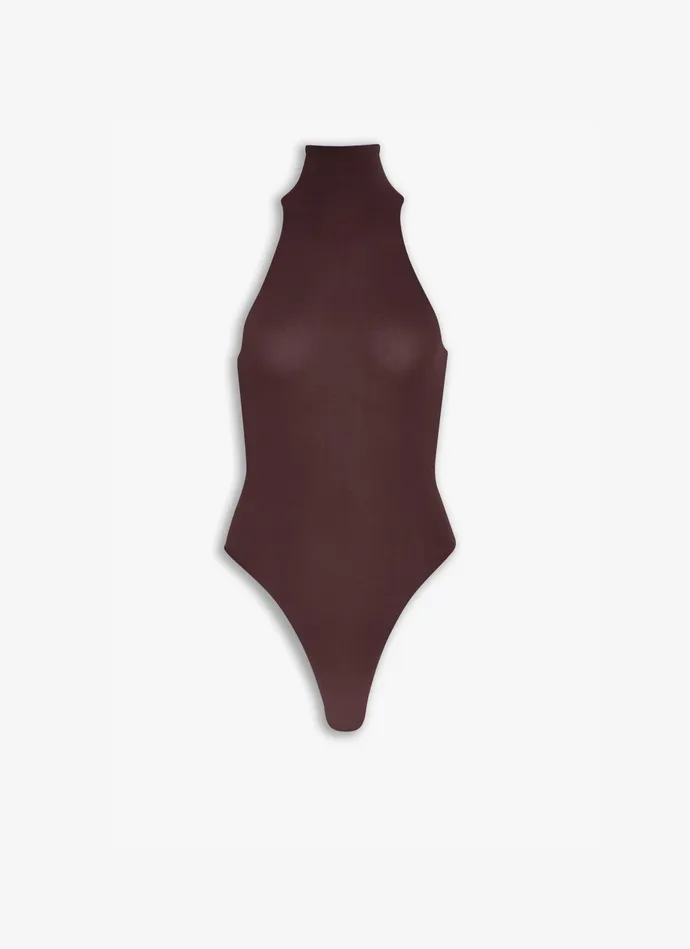 Chocolate Fitted Body In Fine Knit Women Alaa Bodysuits and Leggings