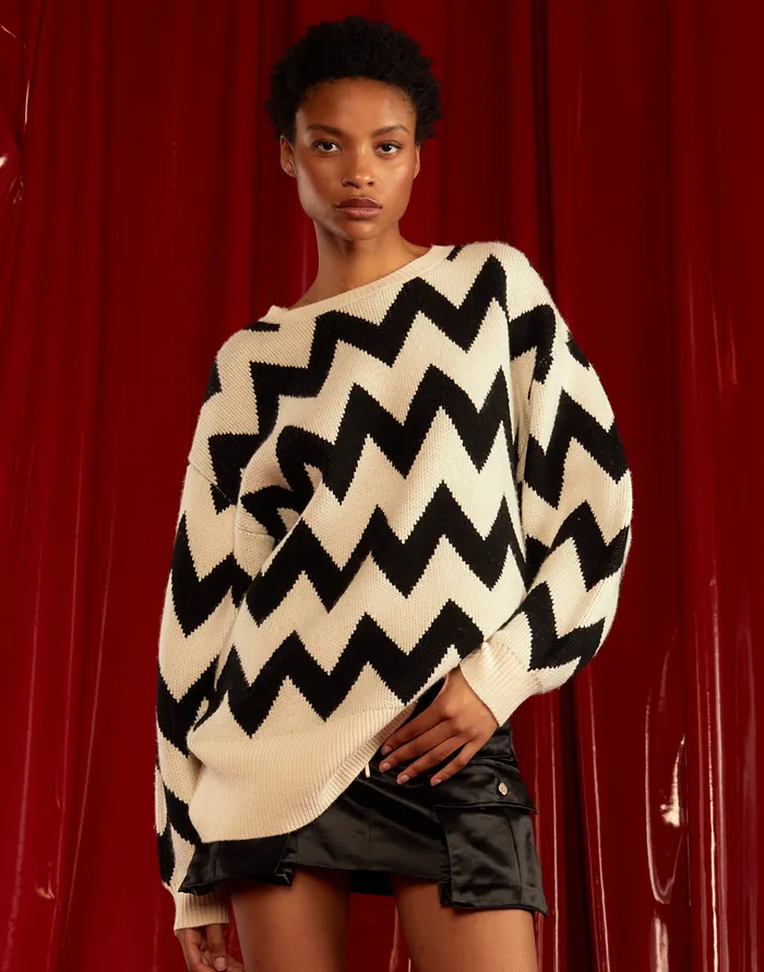 Chunky Chevron Sweater 8211 Bkwht Women Cynthia Rowley Tops