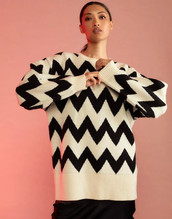 Chunky Chevron Sweater 8211 Bkwht Women Cynthia Rowley Tops