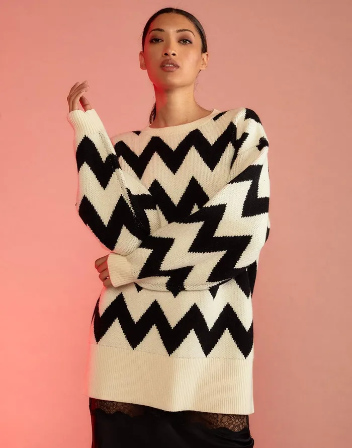 Chunky Chevron Sweater 8211 Bkwht Women Cynthia Rowley Tops