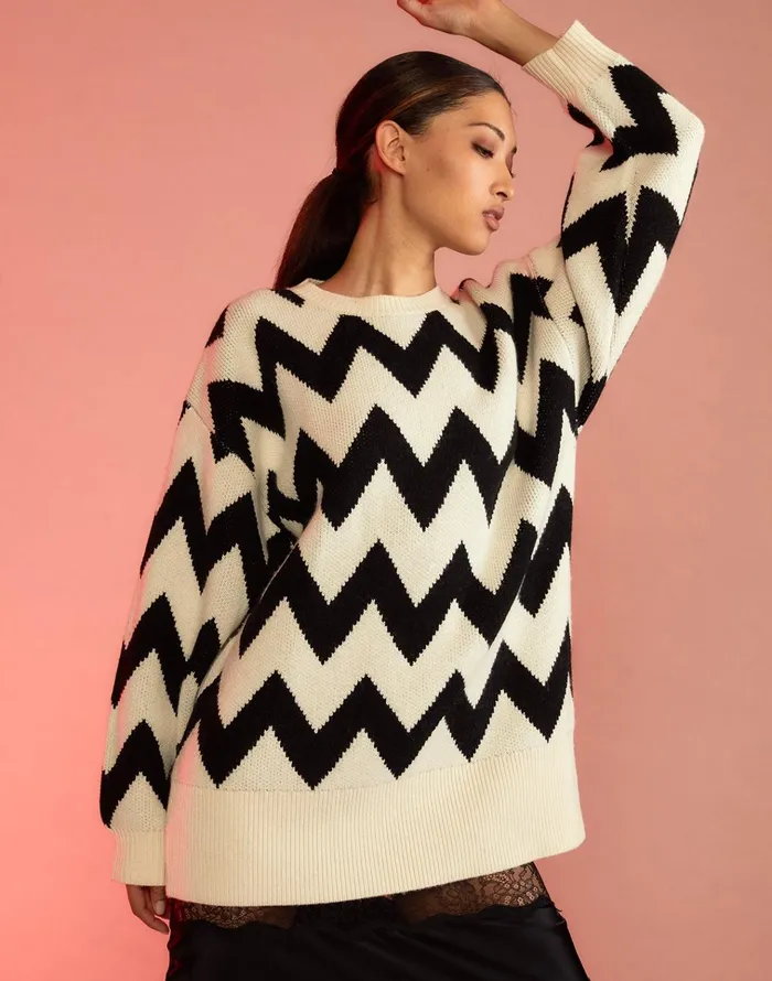 Chunky Chevron Sweater 8211 Bkwht Women Cynthia Rowley Tops