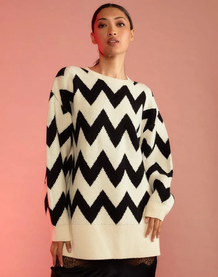 Chunky Chevron Sweater 8211 Bkwht Women Cynthia Rowley Tops
