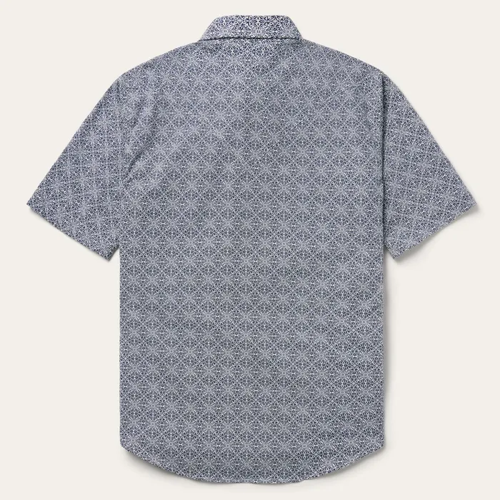 Classic Cut Men Stetson Navy Print Short Sleeve Western Shirt Blue