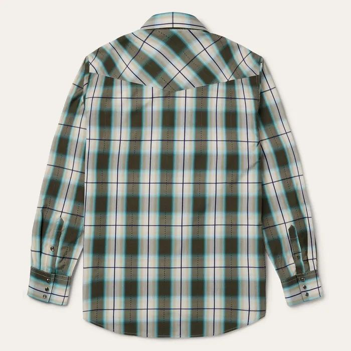 Classic Cut Men Stetson Olive Ombre Plaid Western Shirt Green