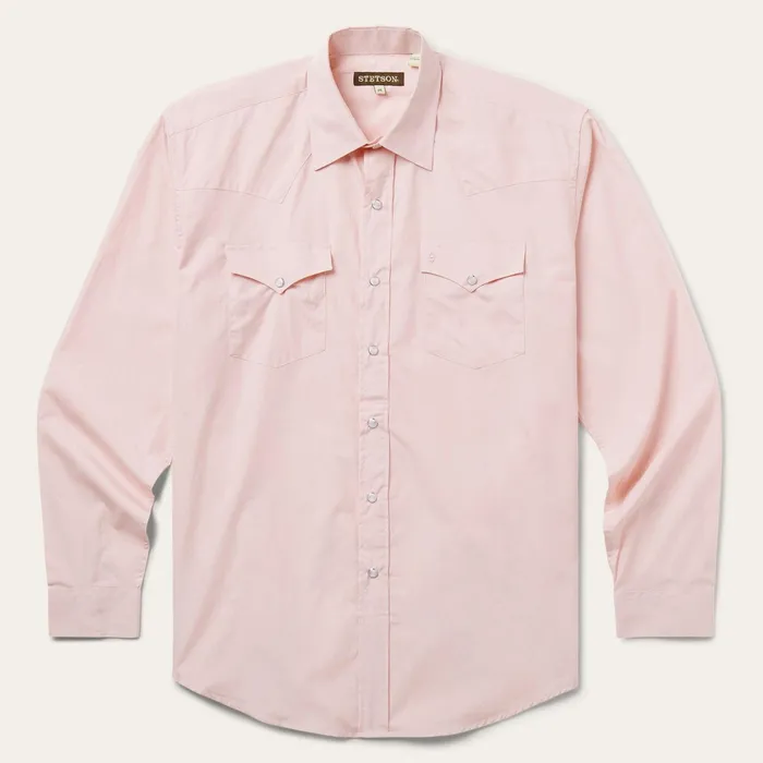 Classic Cut Men Stetson Pink EndOnEnd Western Shirt Pink