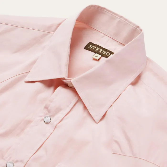 Classic Cut Men Stetson Pink EndOnEnd Western Shirt Pink