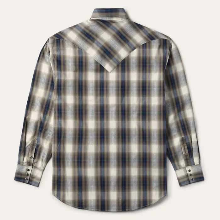 Classic Cut Men Stetson Ranch Plaid Dobby Western Shirt Brown