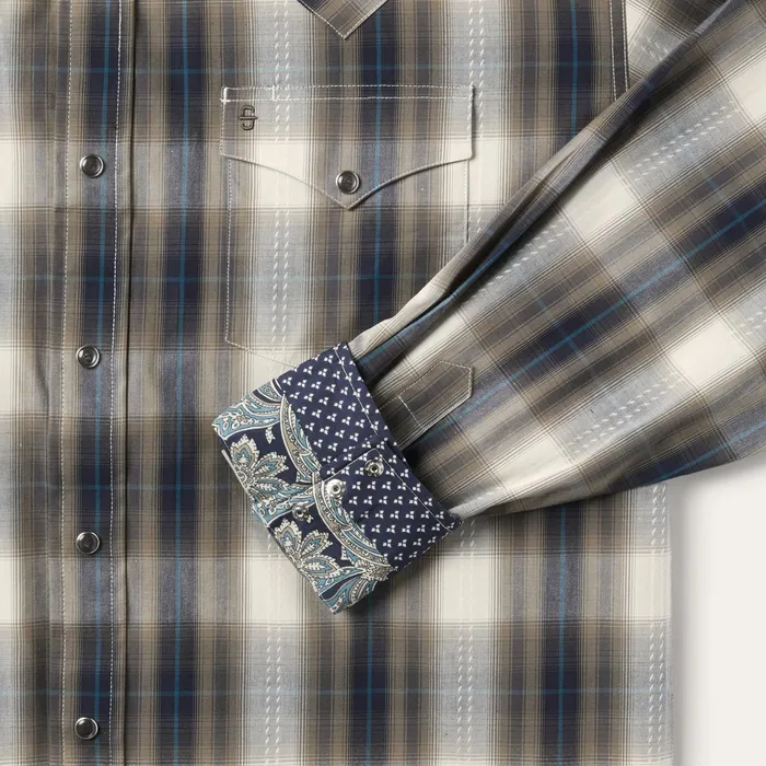 Classic Cut Men Stetson Ranch Plaid Dobby Western Shirt Brown