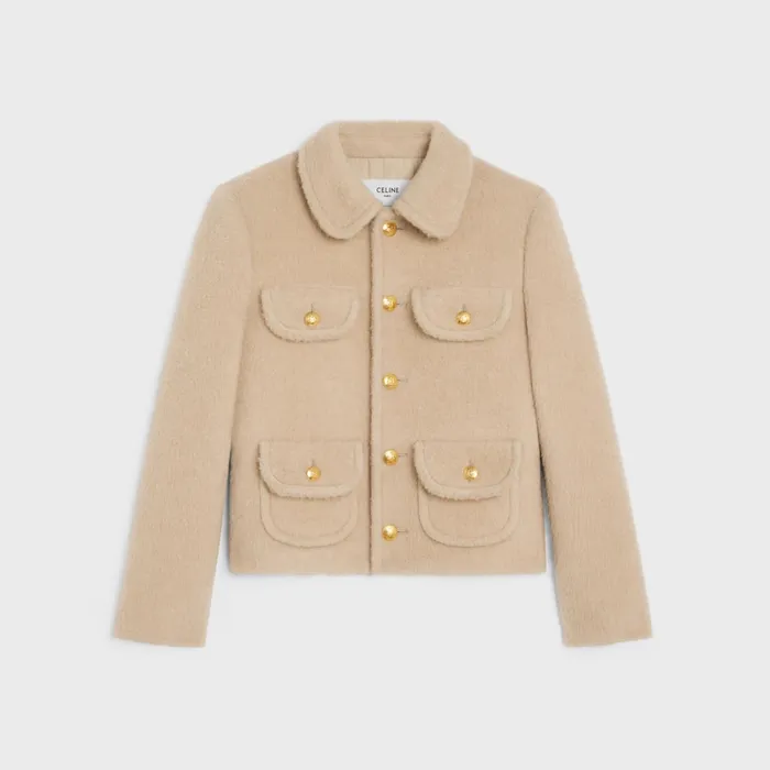 Claudine Collar Jacket In Camel Wool Sable Blanc Women CELINE JACKETS