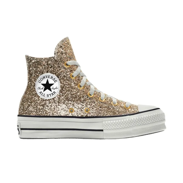 Converse High Top Custom Chuck Taylor All Star Lift Platform Glitter By You Gold 8211 Women Converse High Top Custom Chuck Taylor All Star Lift Platform Glitter By You Gold 8211 Women
