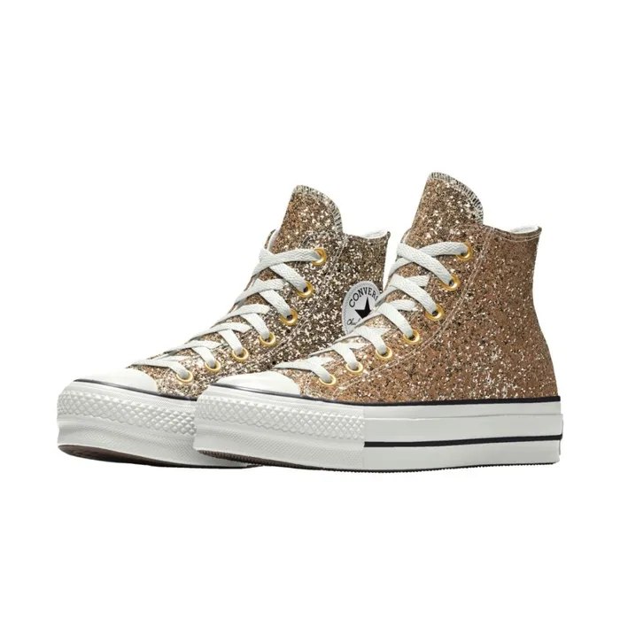 Converse High Top Custom Chuck Taylor All Star Lift Platform Glitter By You Gold 8211 Women