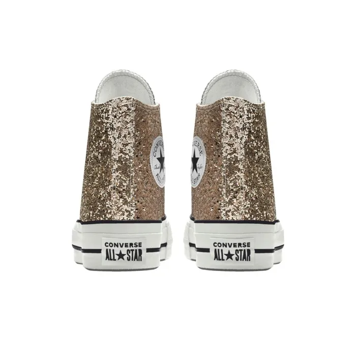 Converse High Top Custom Chuck Taylor All Star Lift Platform Glitter By You Gold 8211 Women