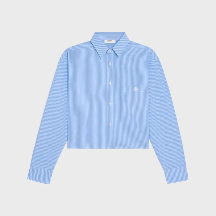 Cropped Shirt In Striped Cotton Poplin Cielblanc Women CELINE SHIRTS AND TOPS