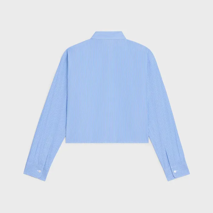 Cropped Shirt In Striped Cotton Poplin Cielblanc Women CELINE SHIRTS AND TOPS