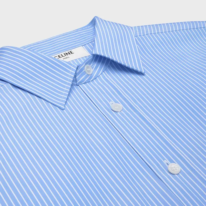 Cropped Shirt In Striped Cotton Poplin Cielblanc Women CELINE SHIRTS AND TOPS